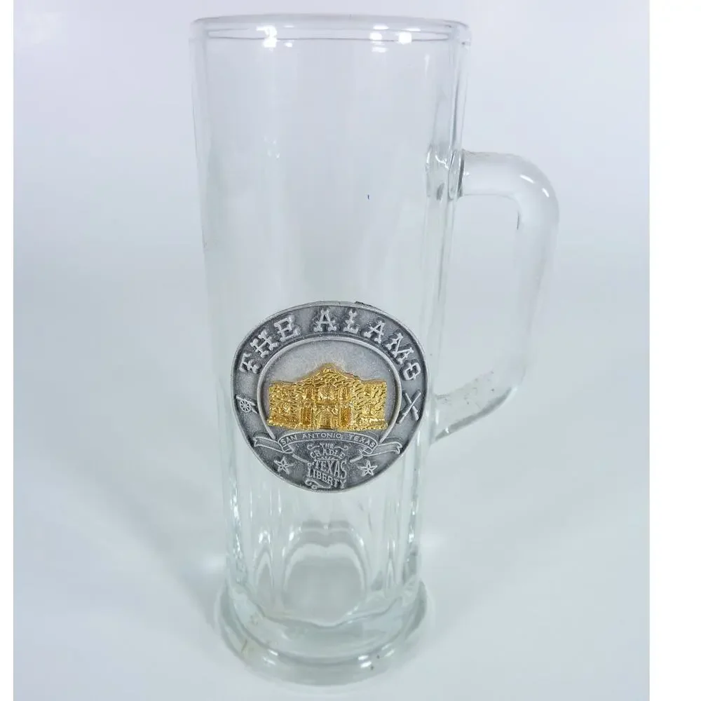 Vintage Alamo Texas Mini Beer Stein Shot Glass 5 Inch Metal Emblem Souvenir